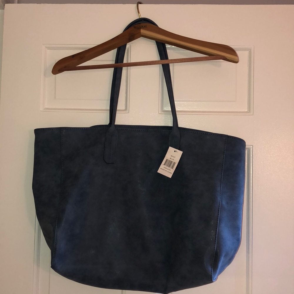 Saks Fifth Avenue blue faux suede tote